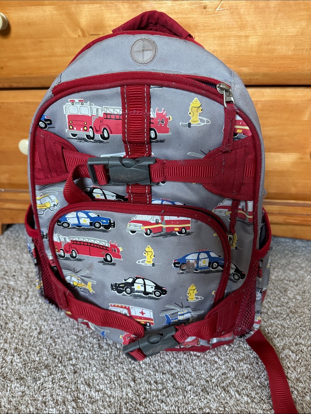 Pottery, barn Kids Emergency Vehicles Backpack - Red and Gray